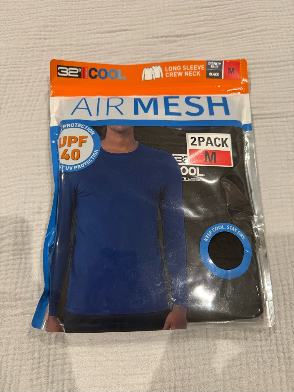 32 degrees Cool Air Mesh Long Sleeve Crew Neck Shirt - Blue & Black (2-Pack, M)